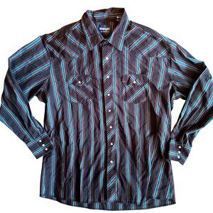 2XT Vtg Wrangler Western Striped Snap Cowboy Black Purple 1990's Southwestern